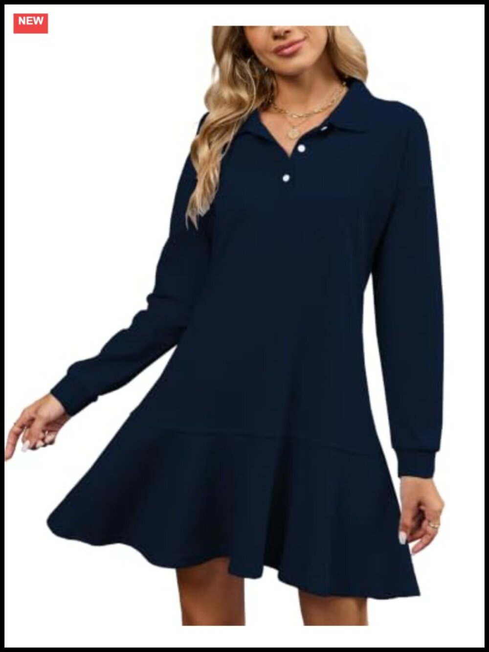 Women's Polo Mini Dress Ruffle Hem Golf Tennis Long Sleeve Cotton Polyester